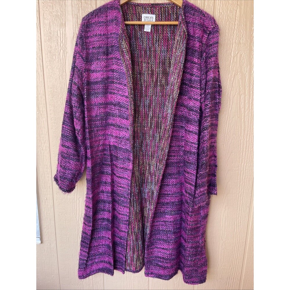 Chicos Design Purple Eyelash Texture Duster Sweater Art to Wear Indie Boho 3/L